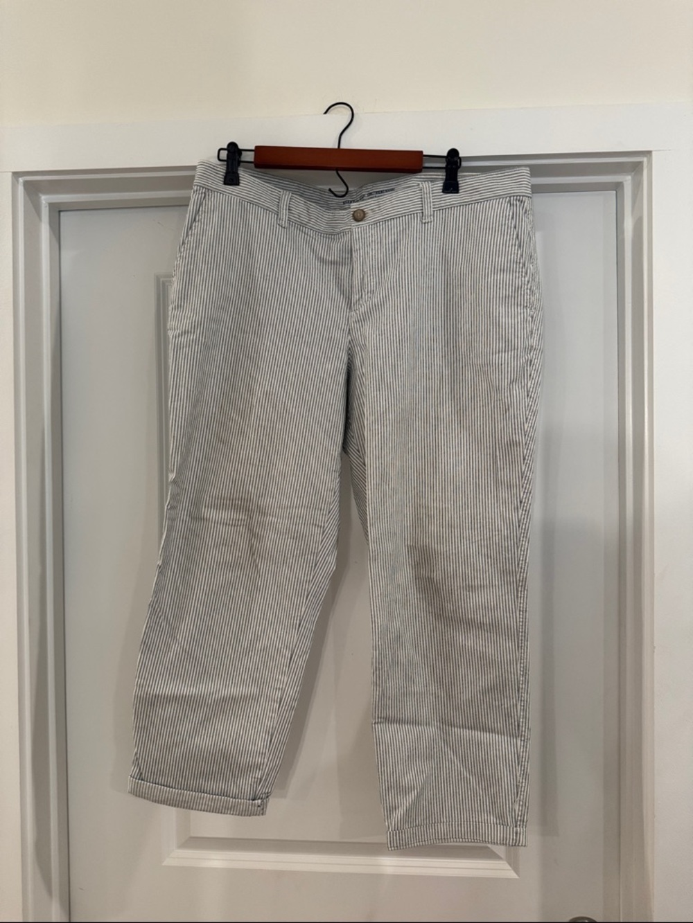 Straight-Leg Cotton Blend Pinstripe Pants - White/Gray